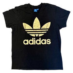 Adidas Originals Big Trefoil Tee Womens M Black Gold Boxy Style Code BR9740